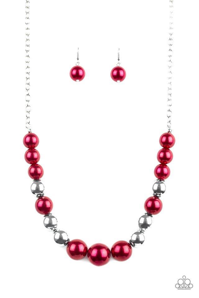 Take Note Red and Silver Necklace - Paparazzi Accessories-CarasShop.com - $5 Jewelry by Cara Jewels