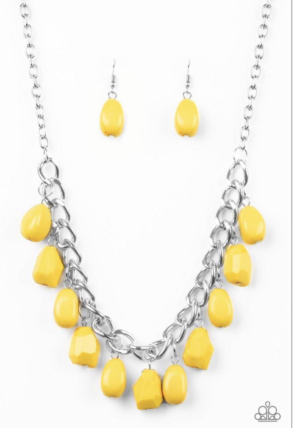 Take The COLOR Wheel Yellow Necklace - Paparazzi Accessories-CarasShop.com - $5 Jewelry by Cara Jewels