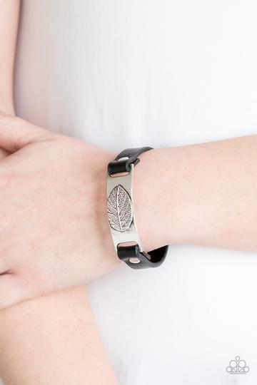 Take the LEAF Black Leather Wrap Snap Bracelet - Paparazzi Accessories-CarasShop.com - $5 Jewelry by Cara Jewels