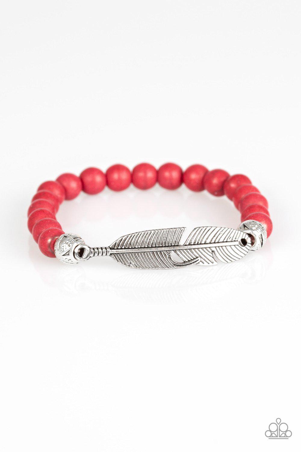 Take Wing Red Stone Stretch Bracelet - Paparazzi Accessories-CarasShop.com - $5 Jewelry by Cara Jewels