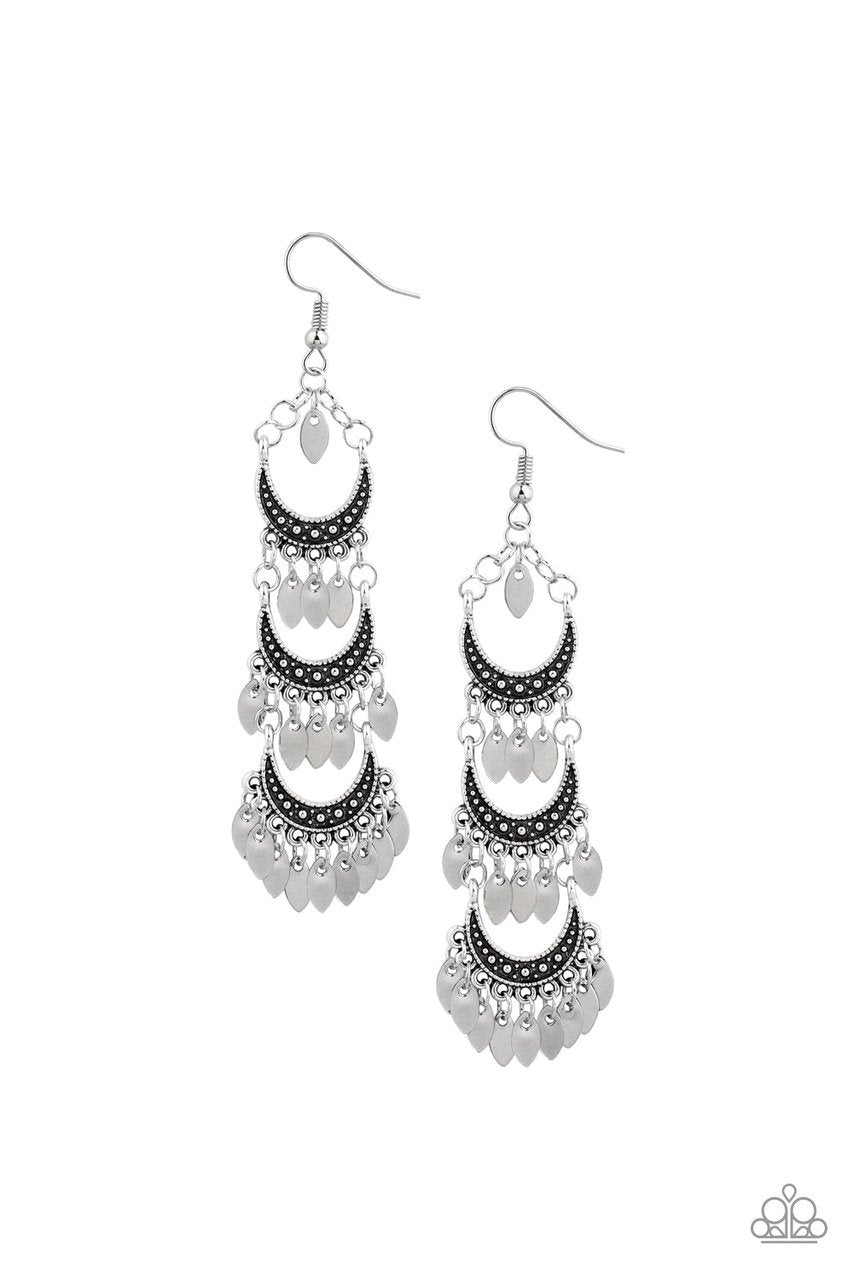 Take Your Chime Silver Tiered Fringe Earrings - Paparazzi Accessories-CarasShop.com - $5 Jewelry by Cara Jewels