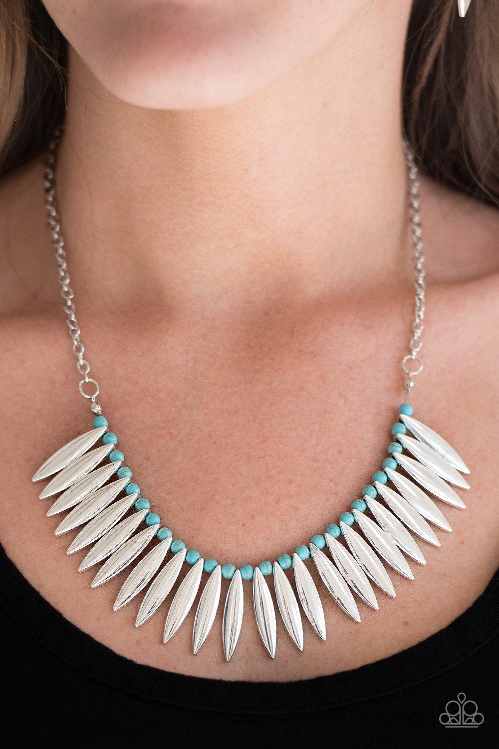 Tameless Tigress Silver and Turquoise Blue Necklace - Paparazzi Accessories-CarasShop.com - $5 Jewelry by Cara Jewels