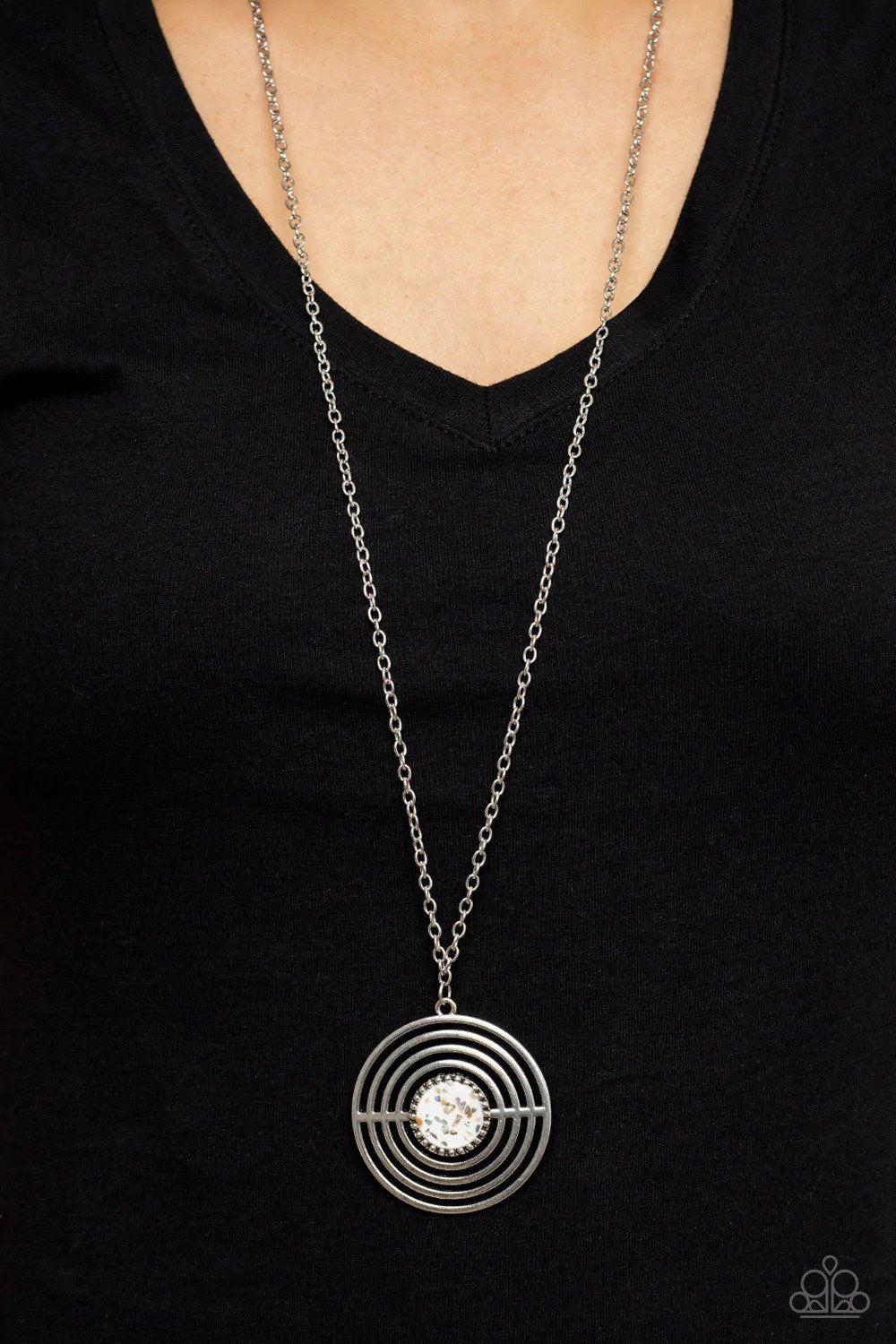 Targeted Tranquility White Necklace - Paparazzi Accessories- on model - CarasShop.com - $5 Jewelry by Cara Jewels