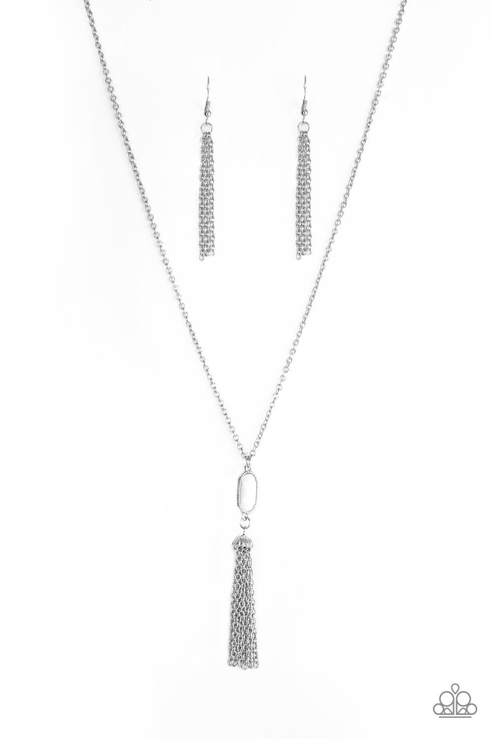 Tassel Tease White and Silver Necklace - Paparazzi Accessories - lightbox -CarasShop.com - $5 Jewelry by Cara Jewels