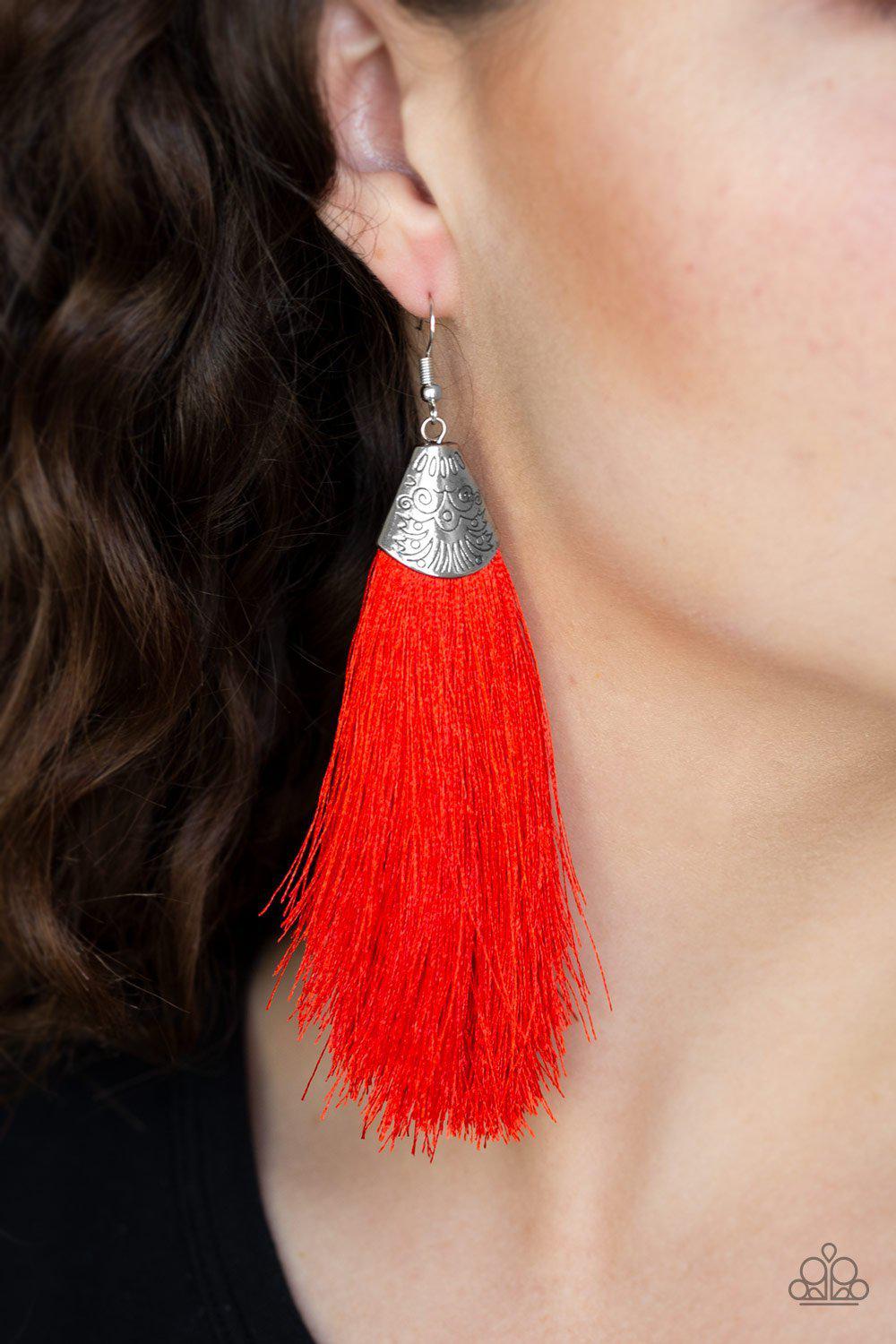 Tassel Temptress Red Earrings - Paparazzi Accessories-CarasShop.com - $5 Jewelry by Cara Jewels