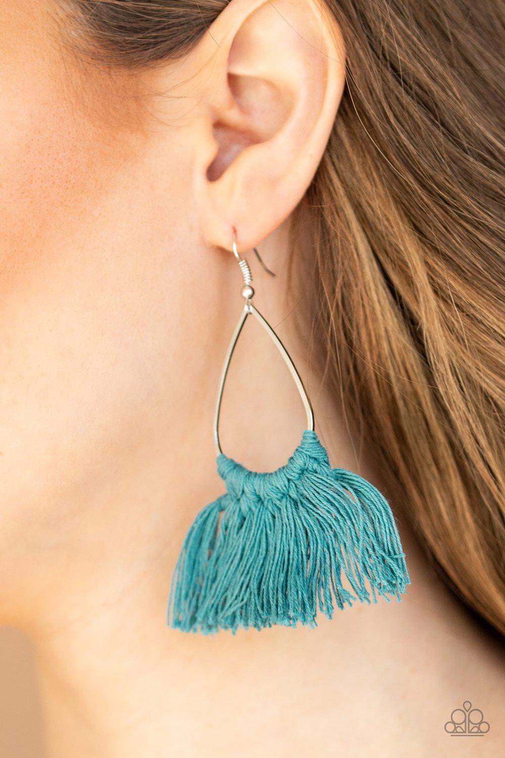 Tassel Treat Blue Fringe Earrings - Paparazzi Accessories-CarasShop.com - $5 Jewelry by Cara Jewels