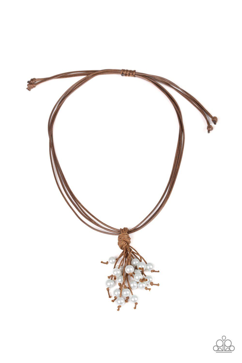 Tassel Trek White Pearl Urban Necklace - Paparazzi Accessories - lightbox -CarasShop.com - $5 Jewelry by Cara Jewels