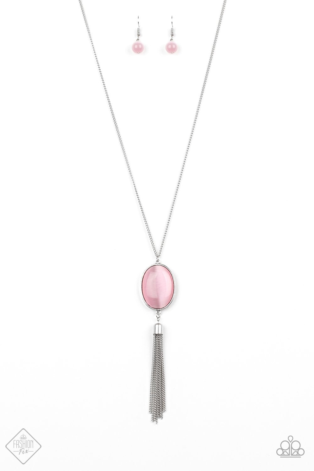 Tasseled Tranquility Pink Moonstone Necklace - Paparazzi Accessories-CarasShop.com - $5 Jewelry by Cara Jewels