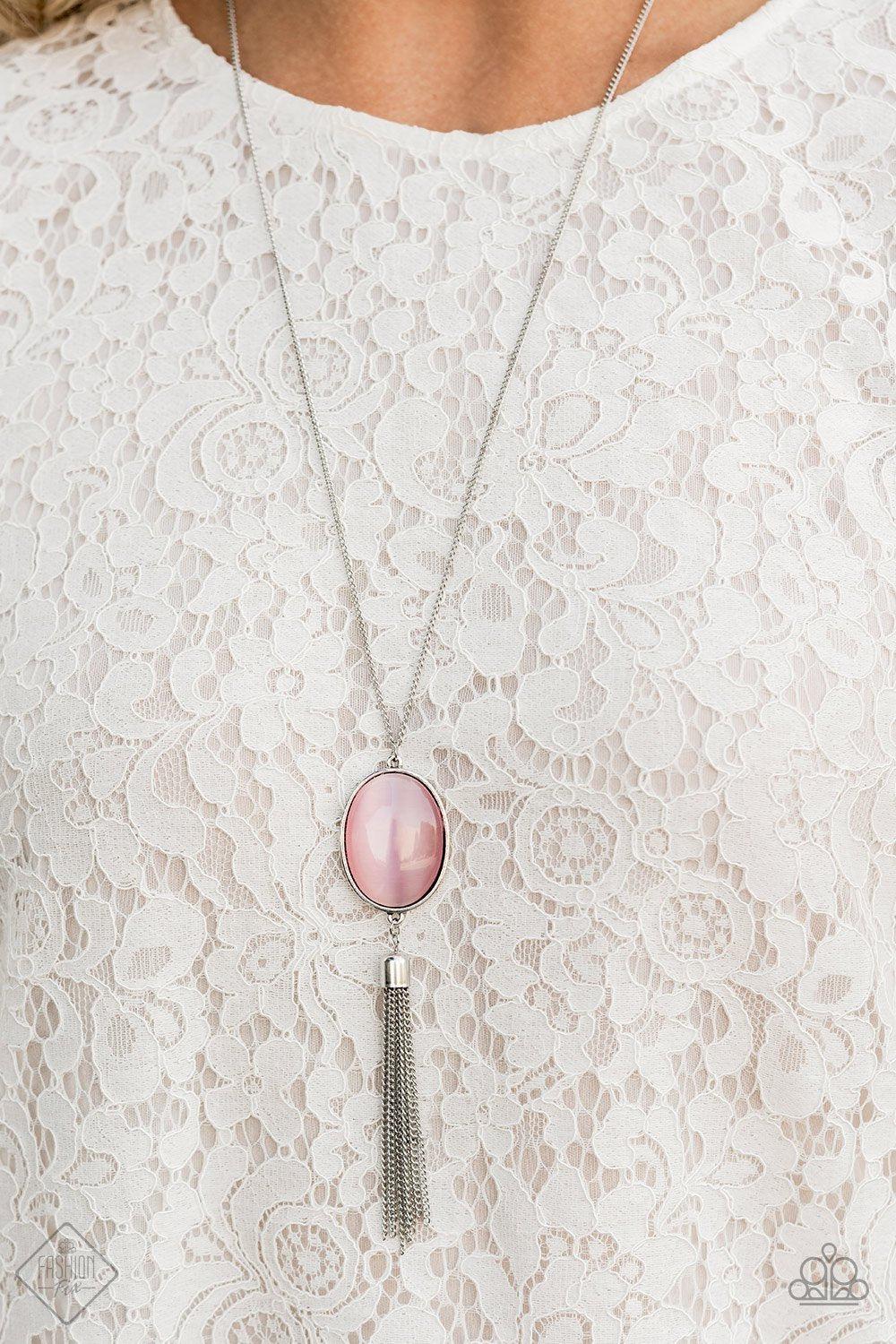 Tasseled Tranquility Pink Moonstone Necklace - Paparazzi Accessories-CarasShop.com - $5 Jewelry by Cara Jewels