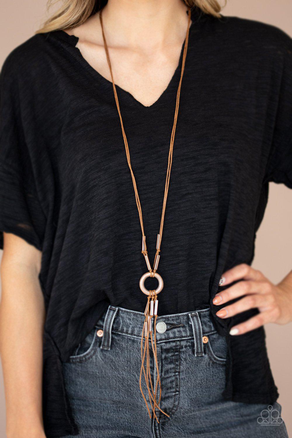 Tasseled Trinket Copper Tassel Necklace - Paparazzi Accessories - model -CarasShop.com - $5 Jewelry by Cara Jewels