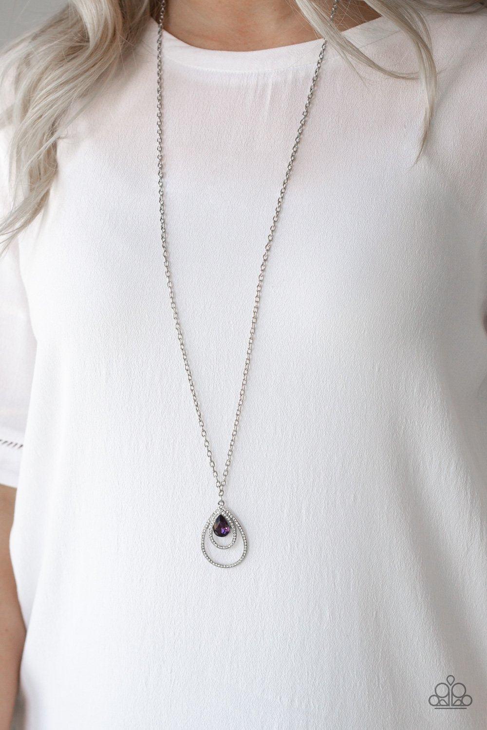 Teardrop Drama Silver and Purple Gem Necklace - Paparazzi Accessories-CarasShop.com - $5 Jewelry by Cara Jewels