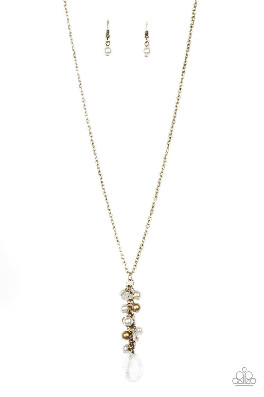 Teardrop Serenity Brass Necklace - Paparazzi Accessories-CarasShop.com - $5 Jewelry by Cara Jewels