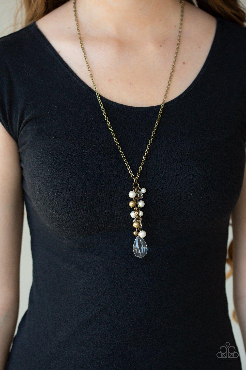 Teardrop Serenity Brass Necklace - Paparazzi Accessories-CarasShop.com - $5 Jewelry by Cara Jewels