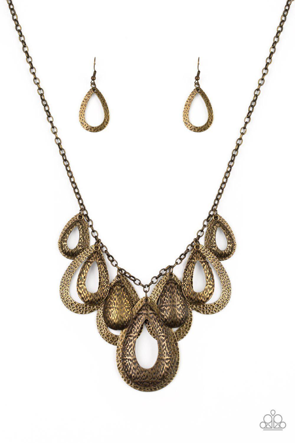 Teardrop Tempest Brass Necklace - Paparazzi Accessories-CarasShop.com - $5 Jewelry by Cara Jewels