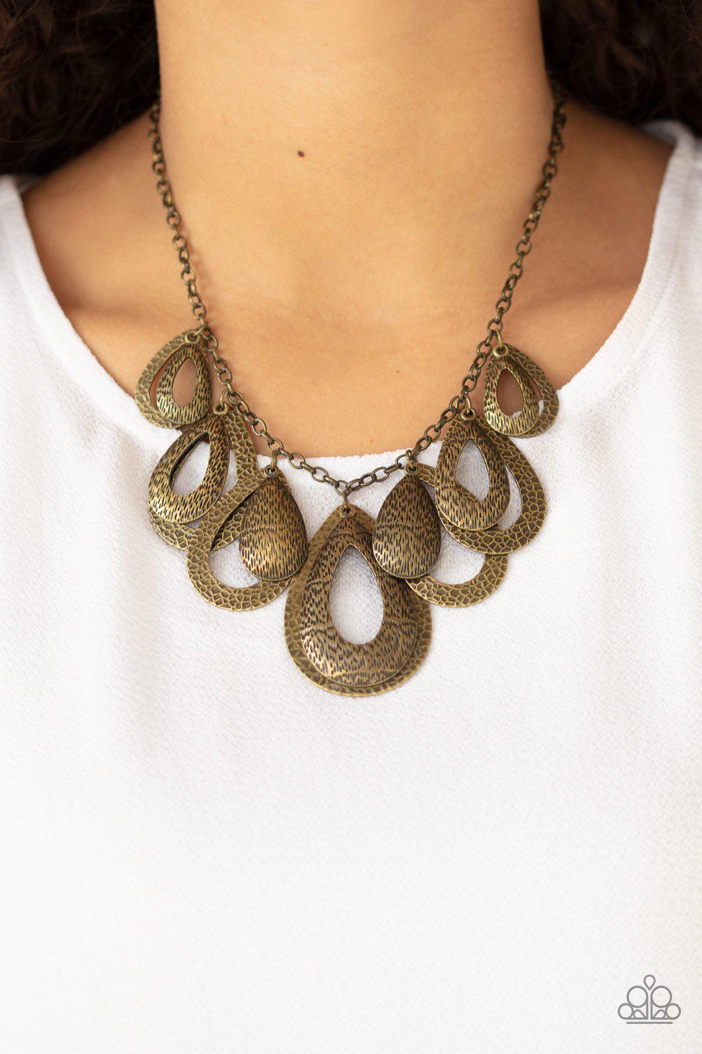 Teardrop Tempest Brass Necklace - Paparazzi Accessories-CarasShop.com - $5 Jewelry by Cara Jewels