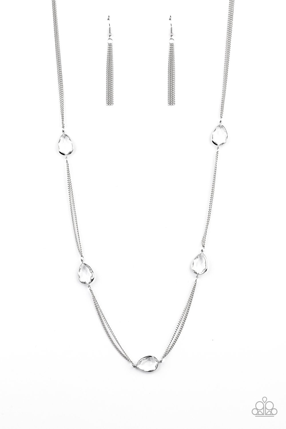 Teardrop Timelessness White Necklace - Paparazzi Accessories - lightbox -CarasShop.com - $5 Jewelry by Cara Jewels