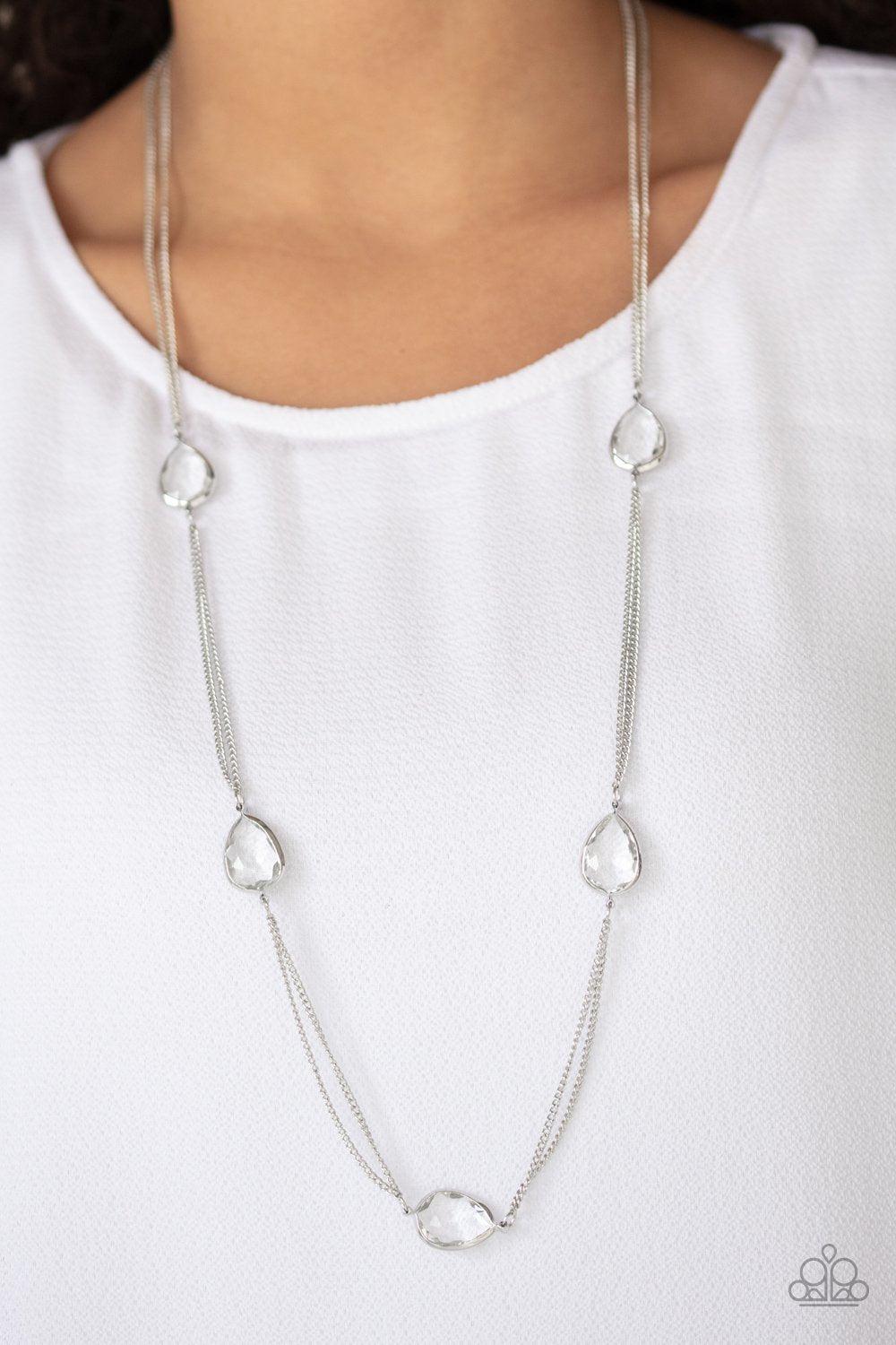 Teardrop Timelessness White Necklace - Paparazzi Accessories - model -CarasShop.com - $5 Jewelry by Cara Jewels