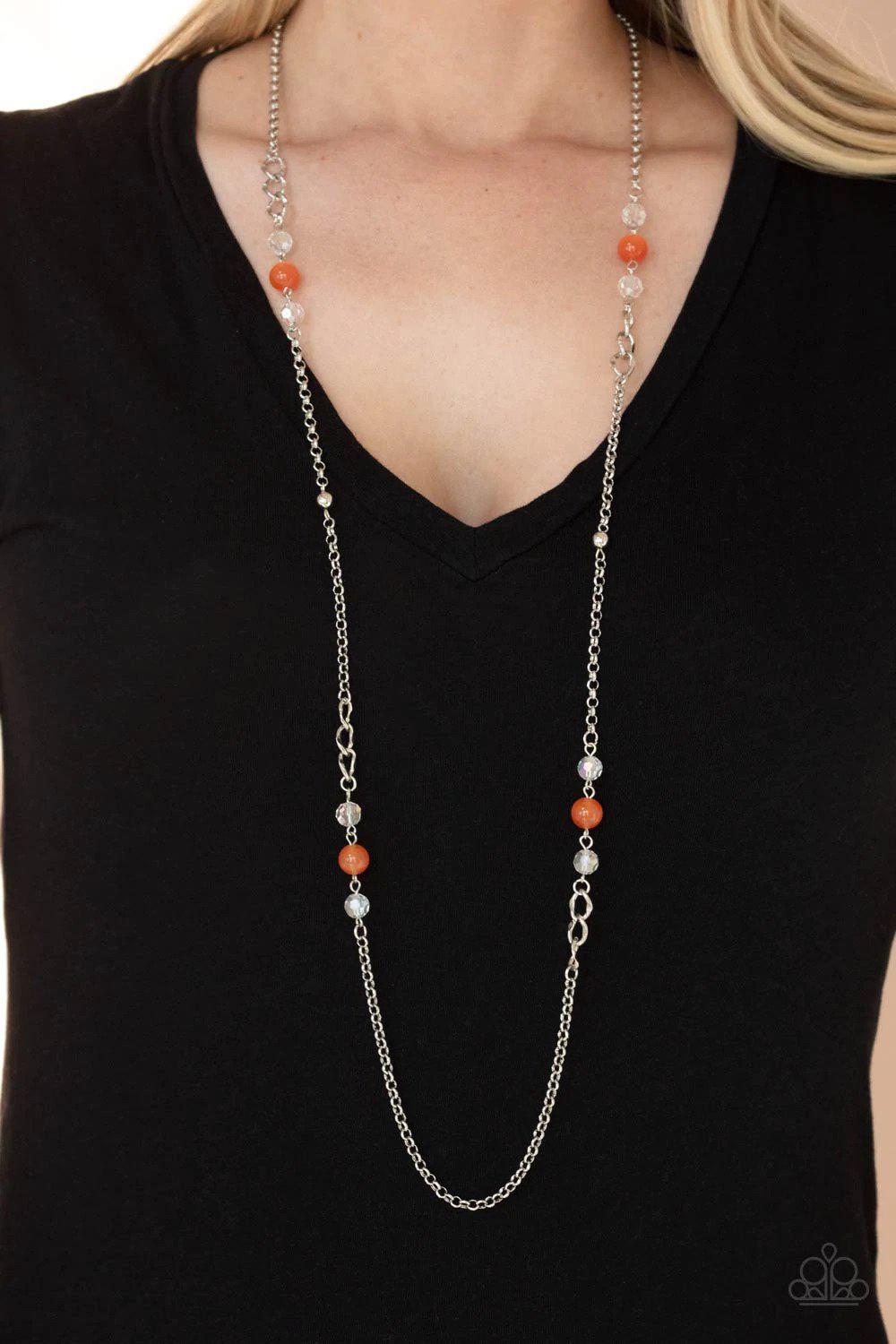 Teasingly Trendy Orange Necklace - Paparazzi Accessories- on model - CarasShop.com - $5 Jewelry by Cara Jewels