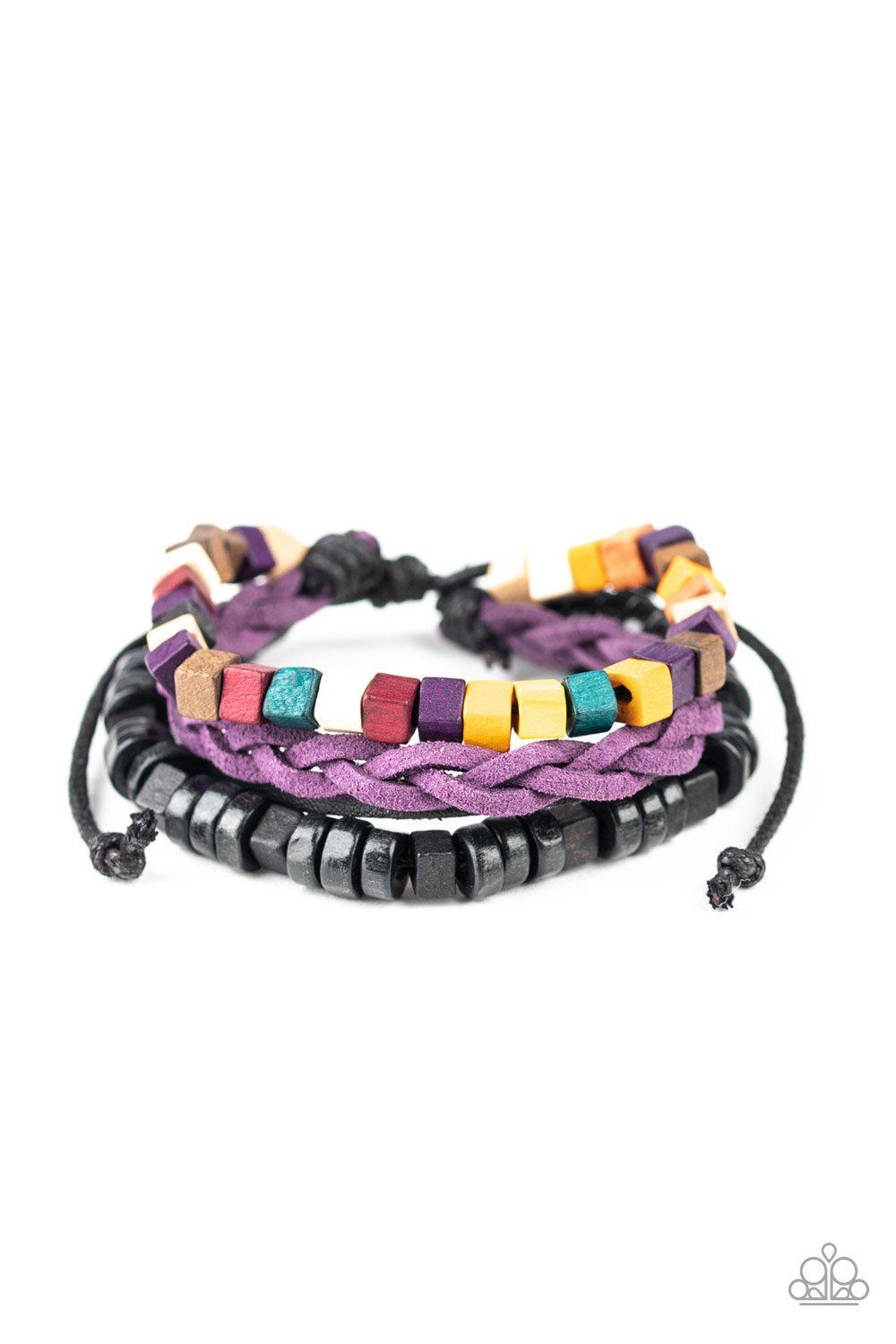 Technicolor Timberland Multi-color Wood and Suede Urban Knot Bracelet - Paparazzi Accessories - lightbox -CarasShop.com - $5 Jewelry by Cara Jewels