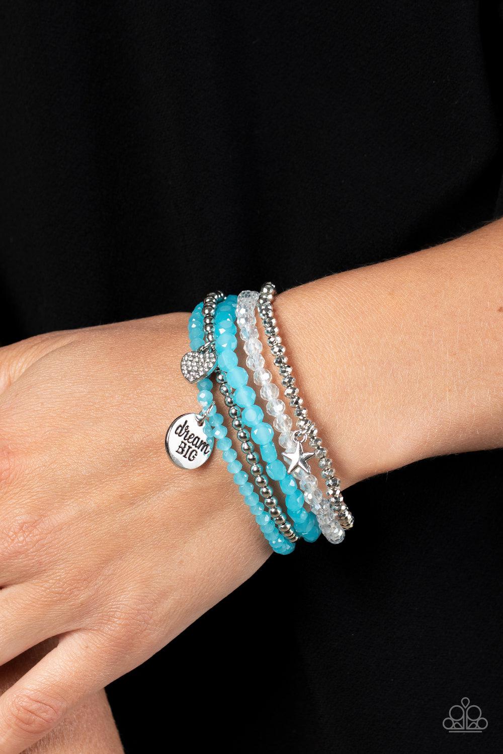Teenage DREAMER Blue Inspirational Bracelet - Paparazzi Accessories-on model - CarasShop.com - $5 Jewelry by Cara Jewels