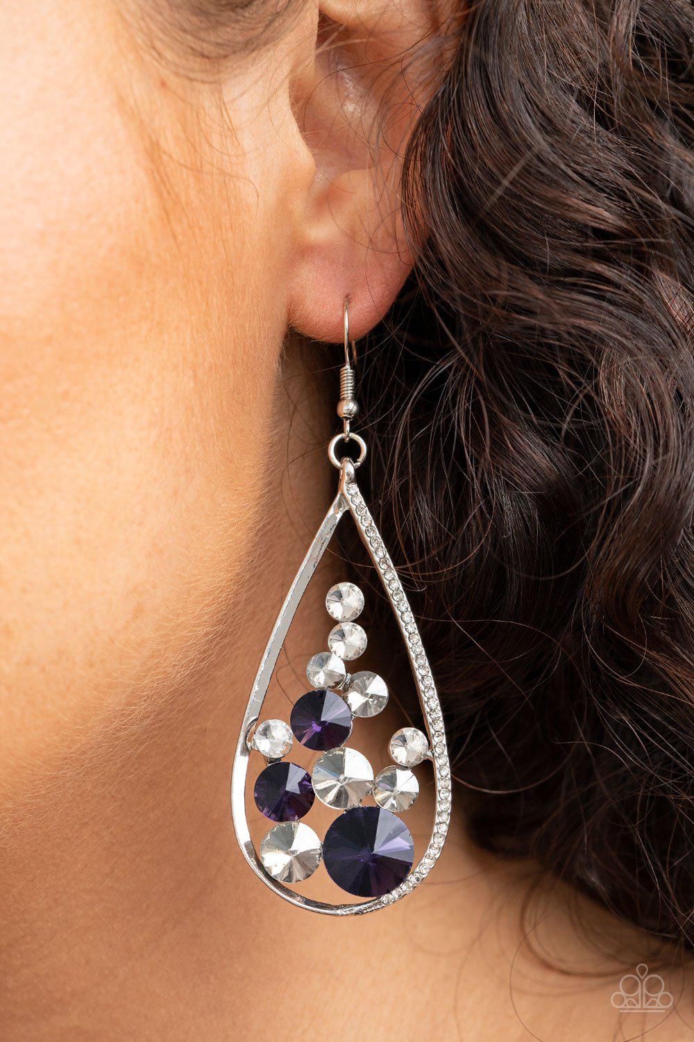 Tempest Twinkle Purple Rhinestone Earrings - Paparazzi Accessories - model -CarasShop.com - $5 Jewelry by Cara Jewels