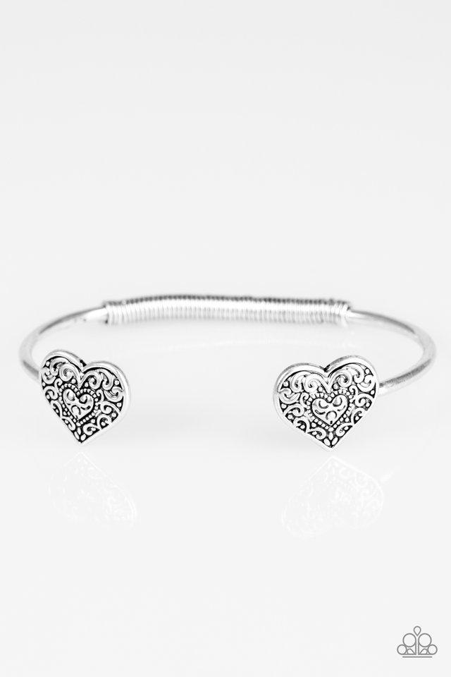 Tenderhearted Silver Heart Cuff Bracelet - Paparazzi Accessories-CarasShop.com - $5 Jewelry by Cara Jewels