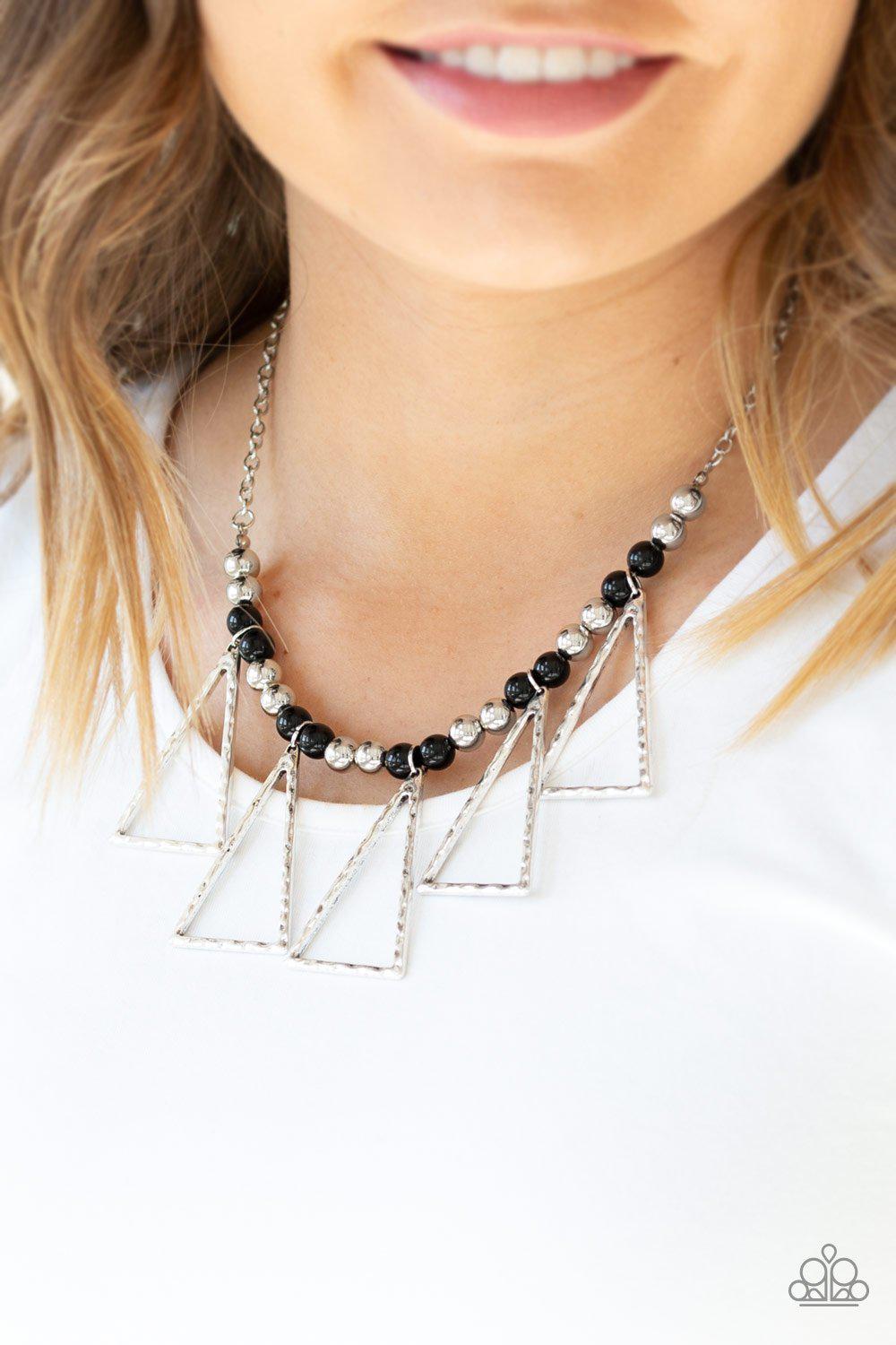 Terra Nouveau Black and Silver Necklace - Paparazzi Accessories - model -CarasShop.com - $5 Jewelry by Cara Jewels