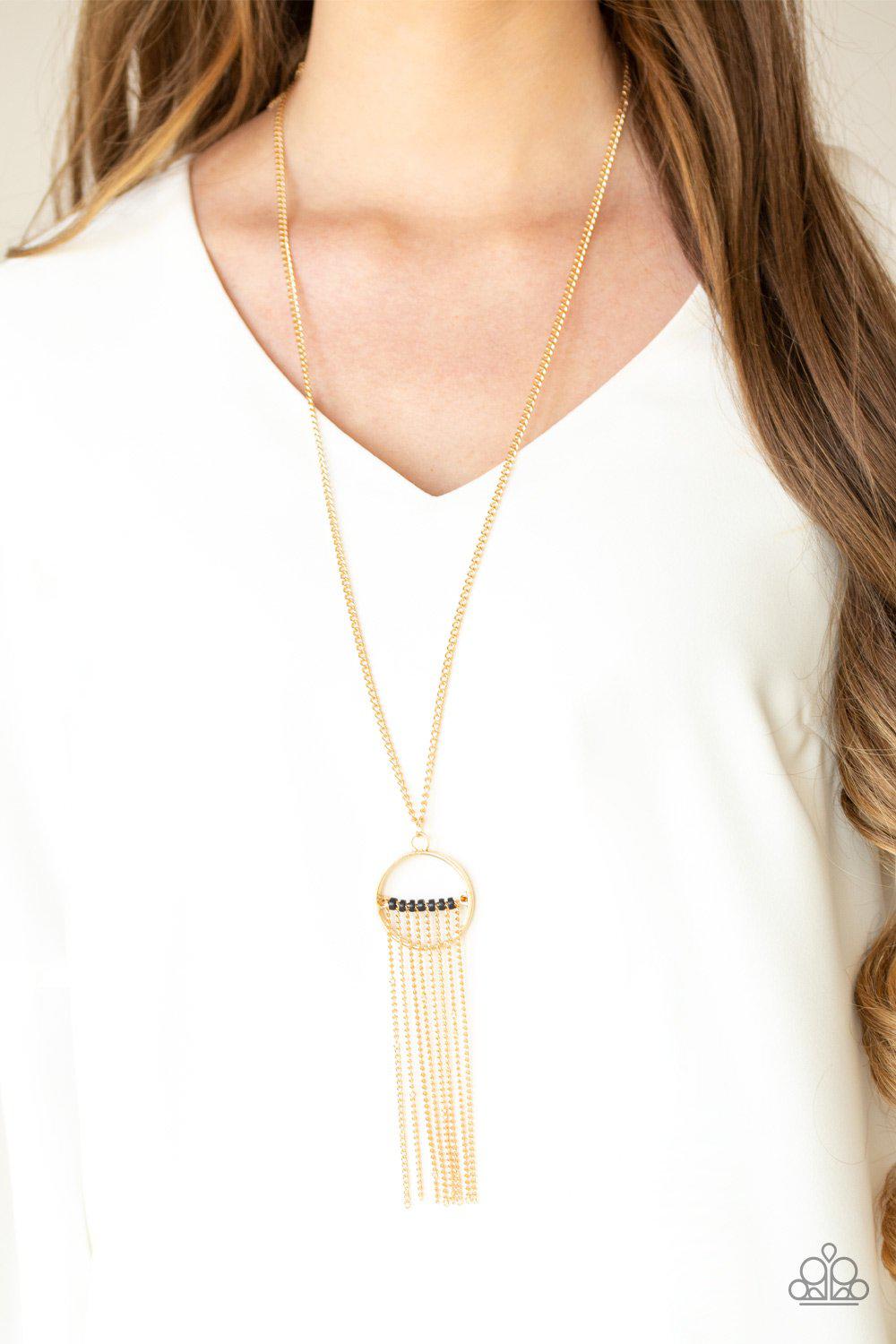 Terra Tassel Gold Necklace - Paparazzi Accessories - model -CarasShop.com - $5 Jewelry by Cara Jewels