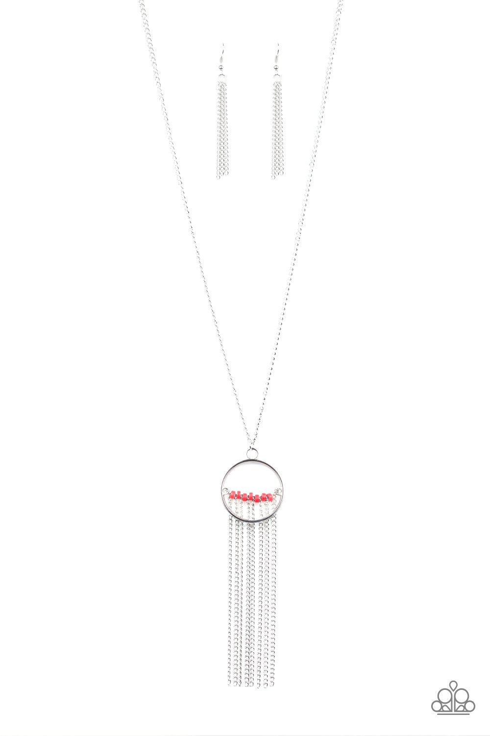 Terra Tassel Red and Silver Necklace - Paparazzi Accessories - lightbox -CarasShop.com - $5 Jewelry by Cara Jewels