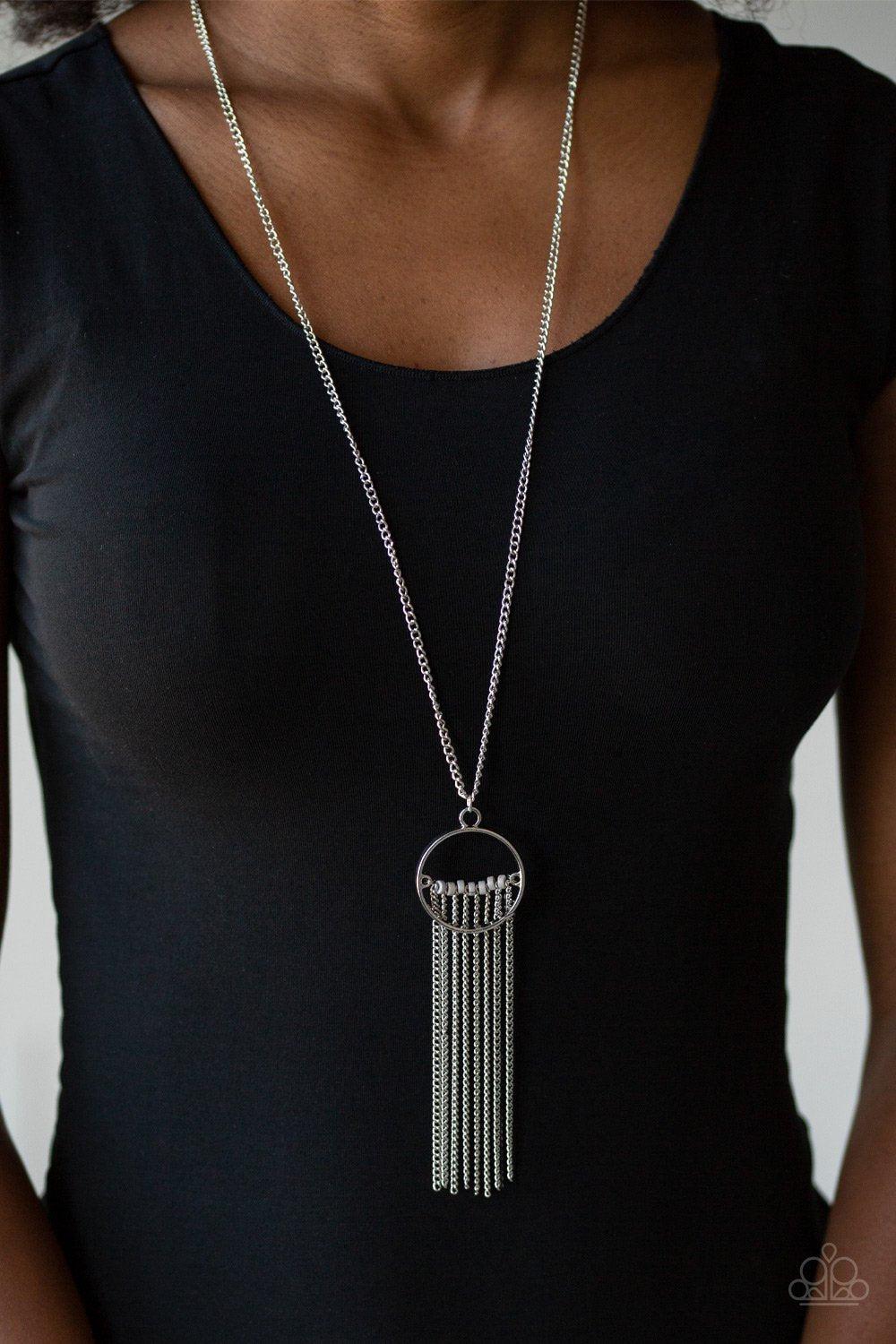 Terra Tassel Silver Necklace - Paparazzi Accessories - model -CarasShop.com - $5 Jewelry by Cara Jewels