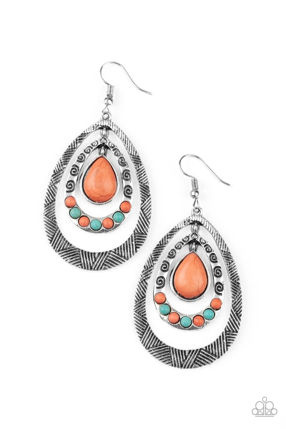 Terra Teardrops Orange Stone Earrings- Paparazzi Accessories-CarasShop.com - $5 Jewelry by Cara Jewels