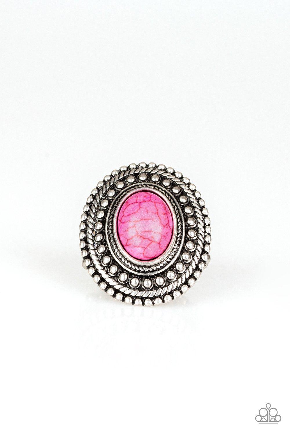 Terra Terrain Pink Stone and Silver Ring - Paparazzi Accessories-CarasShop.com - $5 Jewelry by Cara Jewels