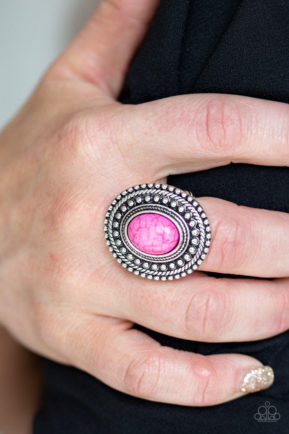 Terra Terrain Pink Stone and Silver Ring - Paparazzi Accessories-CarasShop.com - $5 Jewelry by Cara Jewels