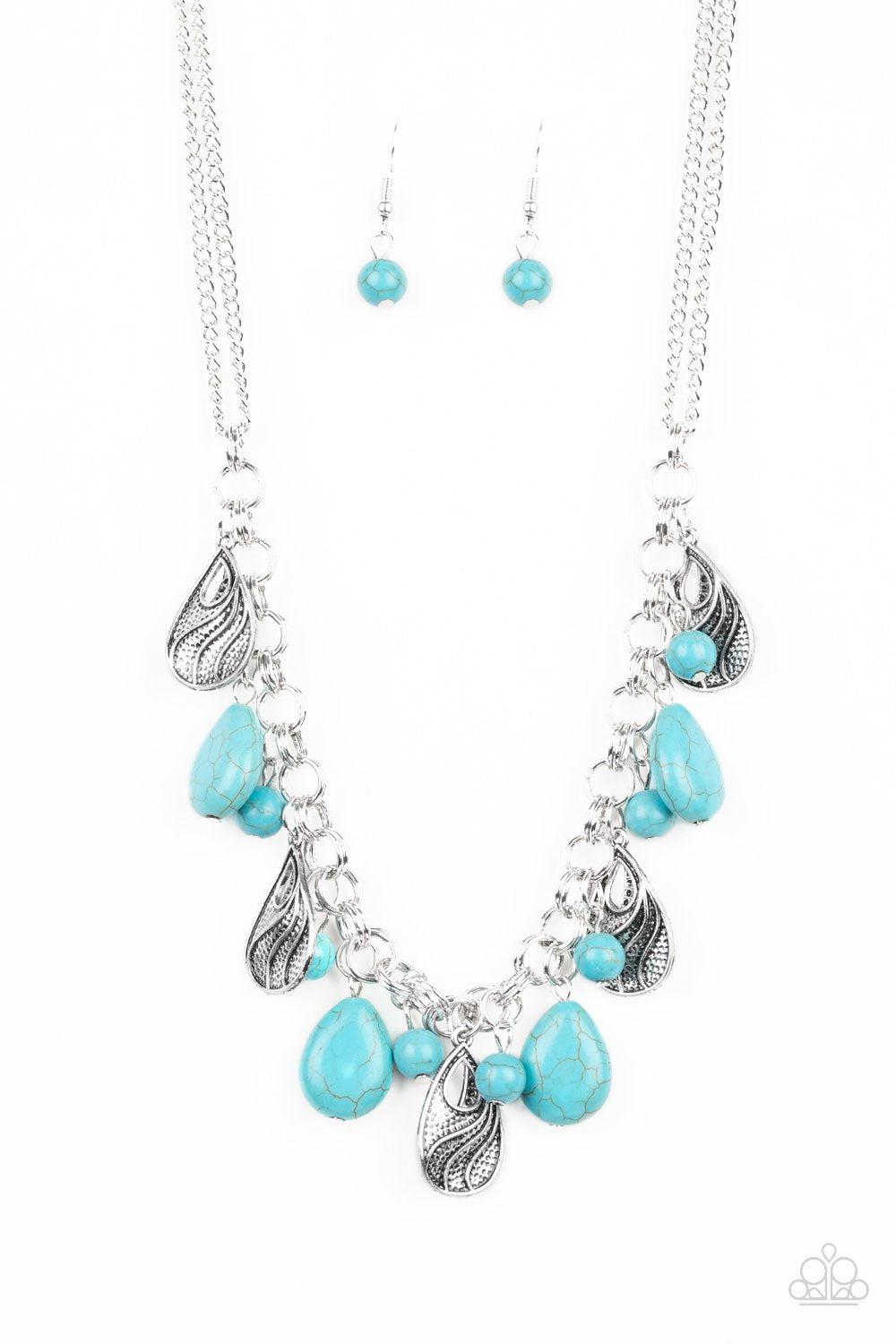 Terra Tranquility Silver and Turquoise Blue Stone Teardrop Necklace - Paparazzi Accessories-CarasShop.com - $5 Jewelry by Cara Jewels