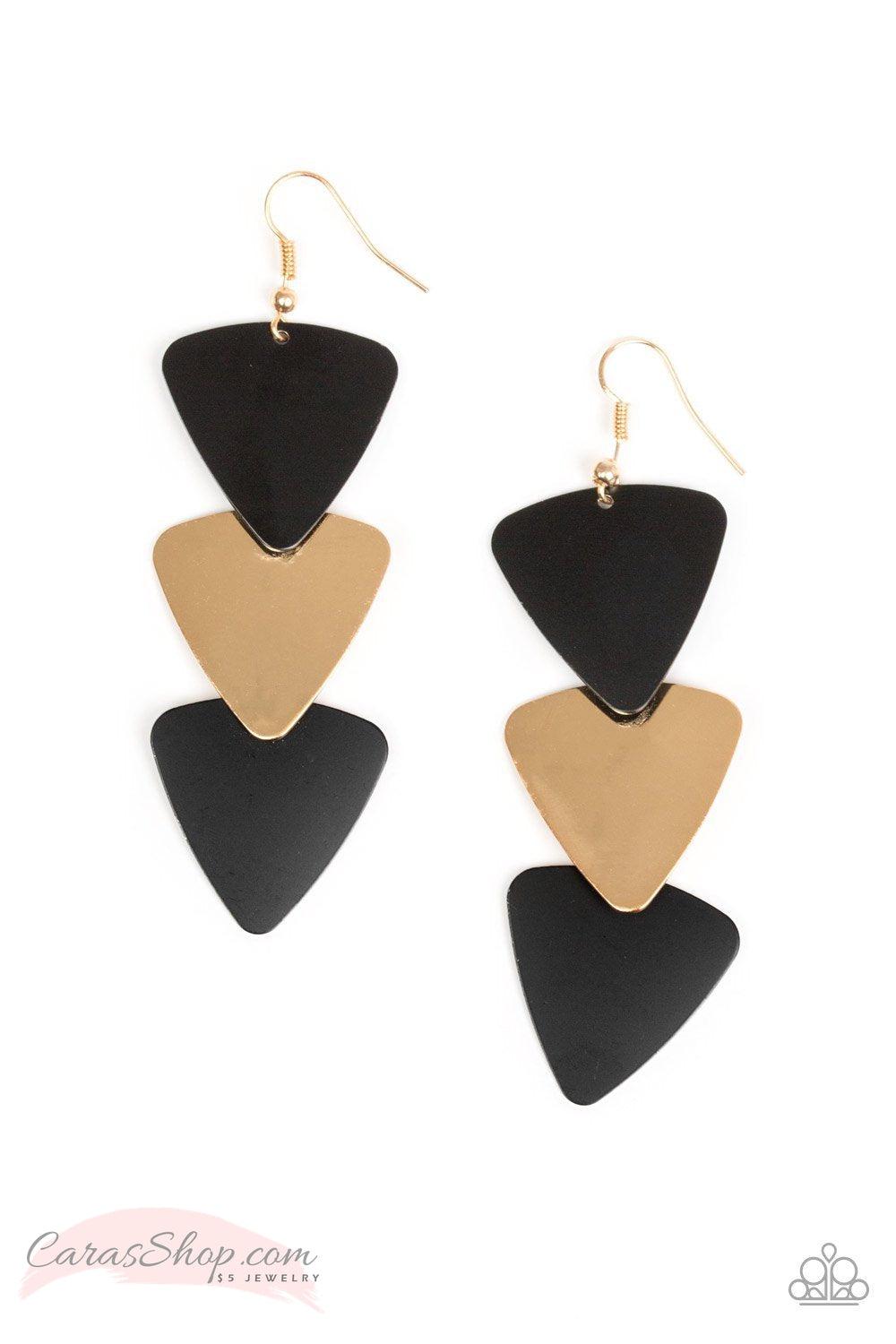 Terra Trek - Black and Gold Earrings - Paparazzi Accessories-CarasShop.com - $5 Jewelry by Cara Jewels