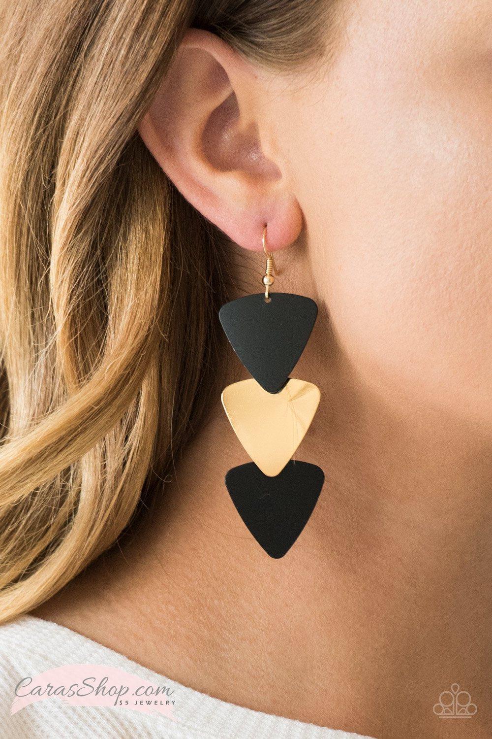 Terra Trek - Black and Gold Earrings - Paparazzi Accessories-CarasShop.com - $5 Jewelry by Cara Jewels