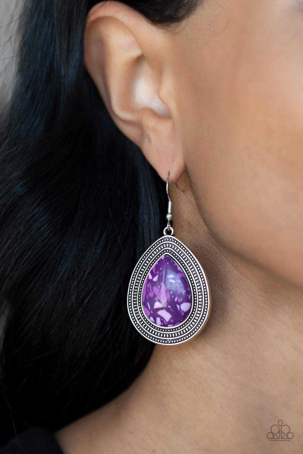 Terrazzo Tundra Purple Stone Earrings - Paparazzi Accessories-on model - CarasShop.com - $5 Jewelry by Cara Jewels