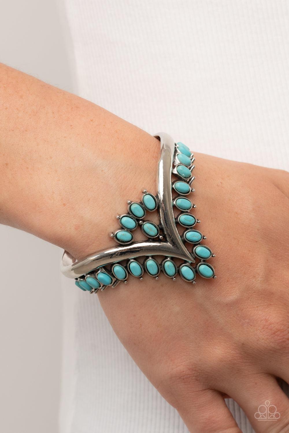 Teton Tiara Turquoise Blue Stone Cuff Bracelet - Paparazzi Accessories-on model - CarasShop.com - $5 Jewelry by Cara Jewels
