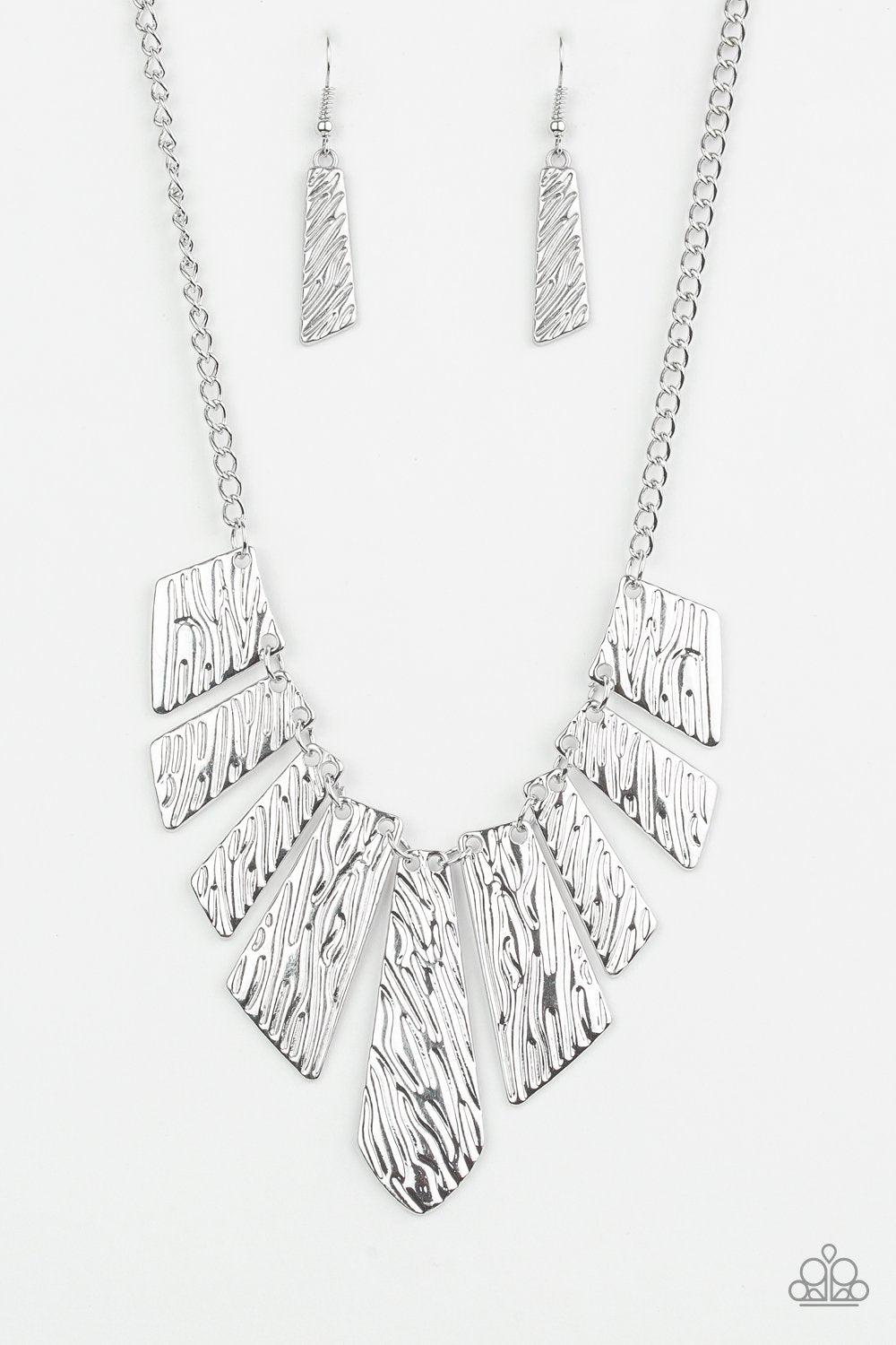 Texture Tigress Silver Necklace and matching Earrings - Paparazzi Accessories-CarasShop.com - $5 Jewelry by Cara Jewels