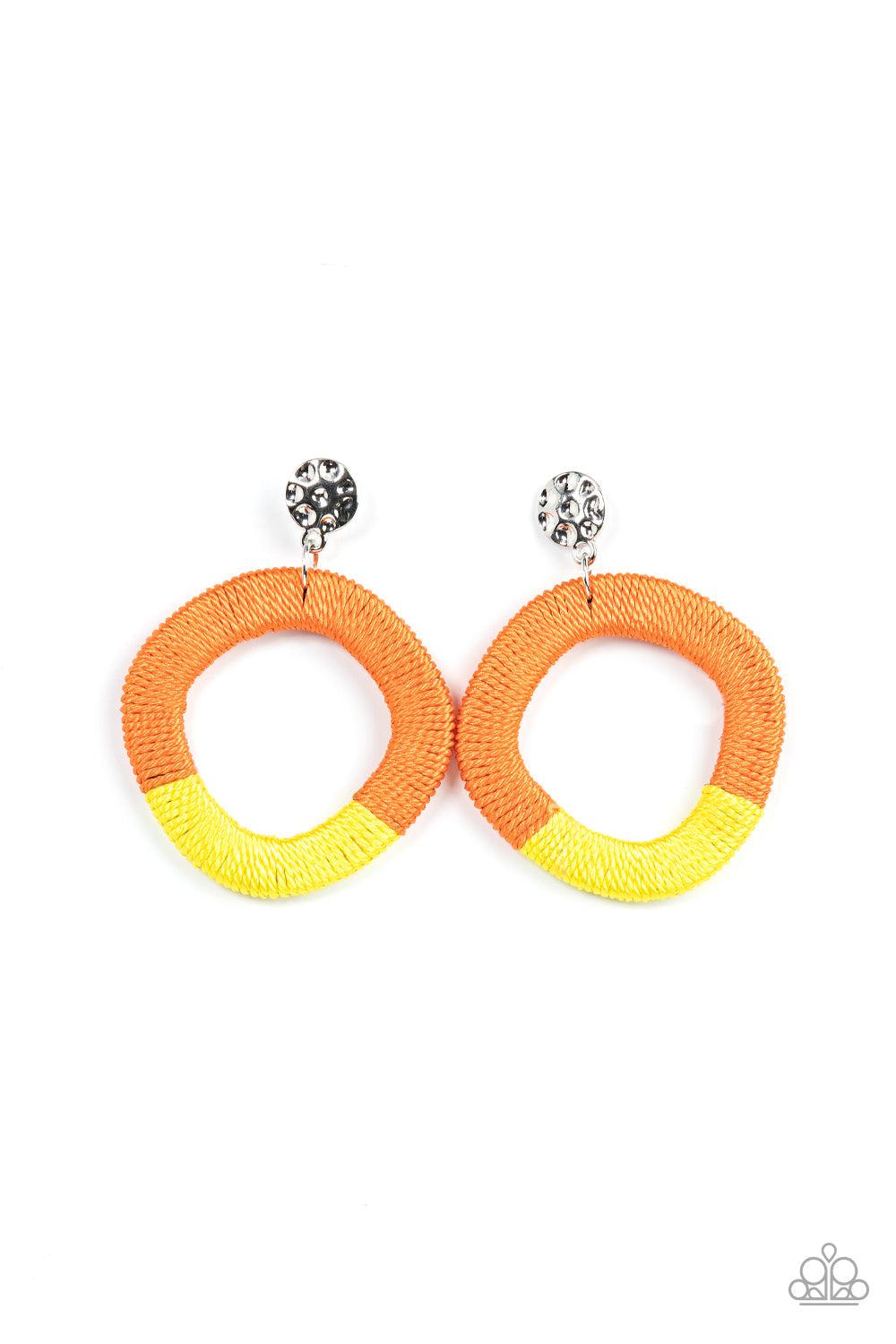 Thats a WRAPAROUND Multi Orange &amp; Yellow Earrings - Paparazzi Accessories- lightbox - CarasShop.com - $5 Jewelry by Cara Jewels