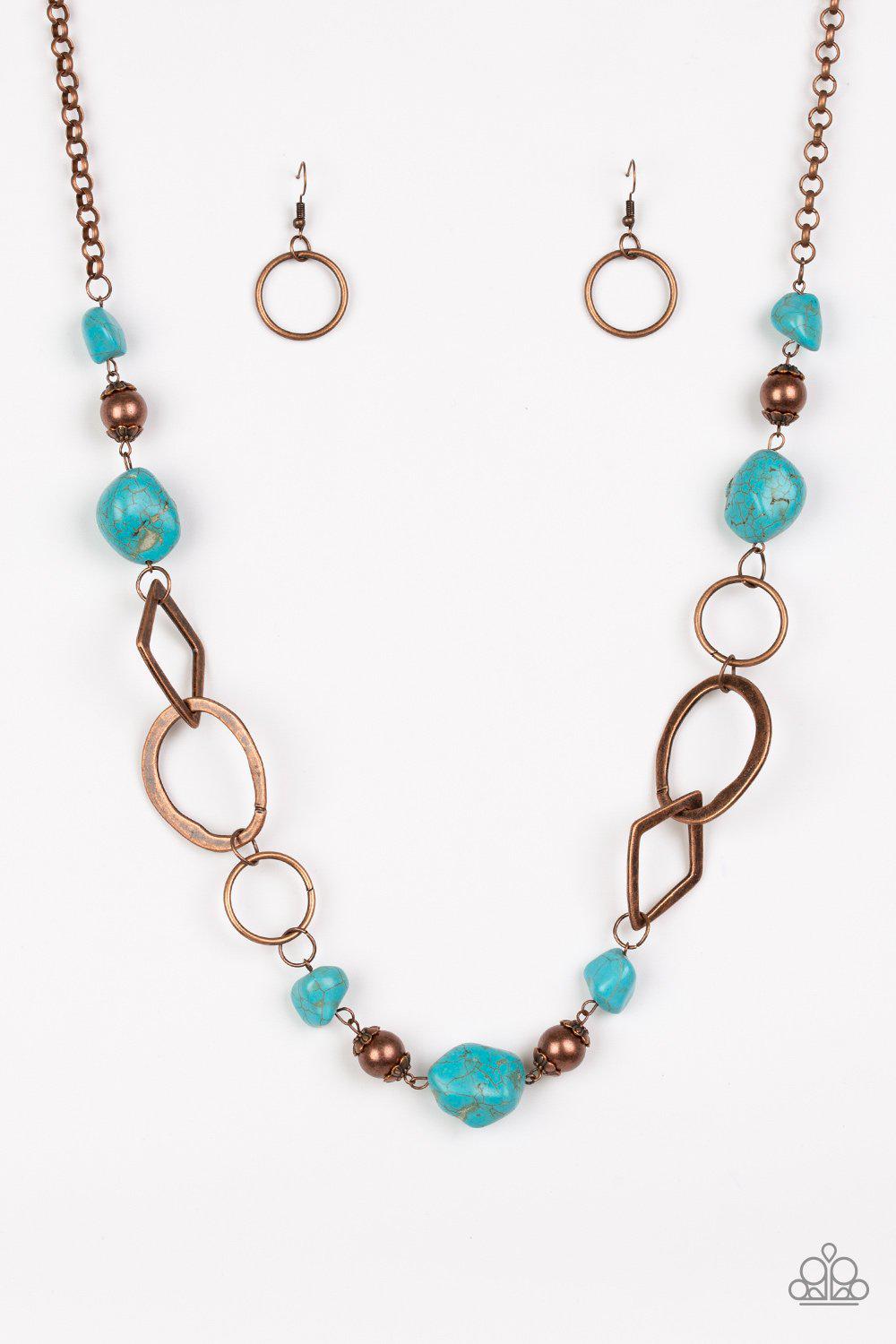 That&#39;s Terra-ific Copper and Turquoise Blue Stone Necklace - Paparazzi Accessories-CarasShop.com - $5 Jewelry by Cara Jewels
