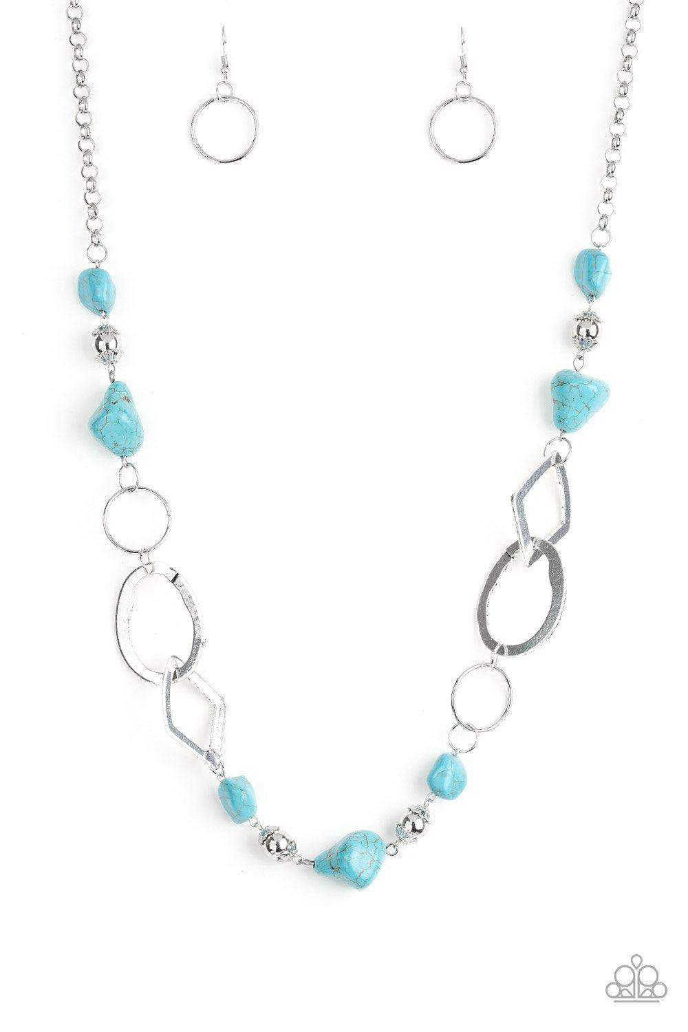 That&#39;s TERRA-ific Silver and Turquoise Blue Stone Necklace - Paparazzi Accessories-CarasShop.com - $5 Jewelry by Cara Jewels