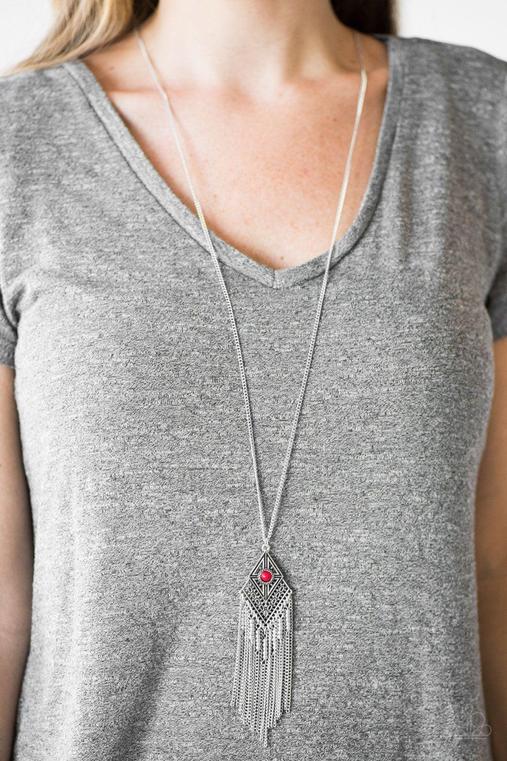 The Adventure Begins Red and Silver Necklace - Paparazzi Accessories-CarasShop.com - $5 Jewelry by Cara Jewels