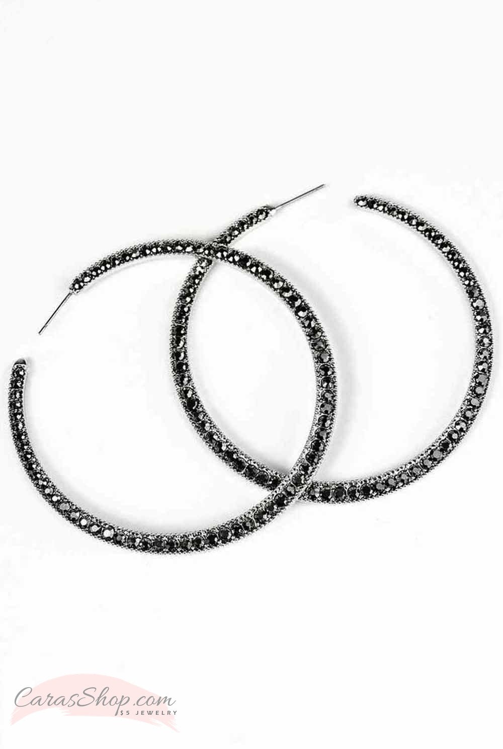 The Big Leagues - Silver Hematite Hoop Earrings - Paparazzi Accessories-CarasShop.com - $5 Jewelry by Cara Jewels