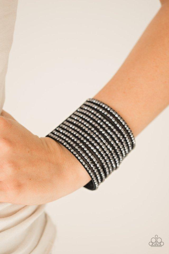 The Boss Is Back Black and Hematite Urban Cuff Wrap Snap Bracelet - Paparazzi Accessories-CarasShop.com - $5 Jewelry by Cara Jewels