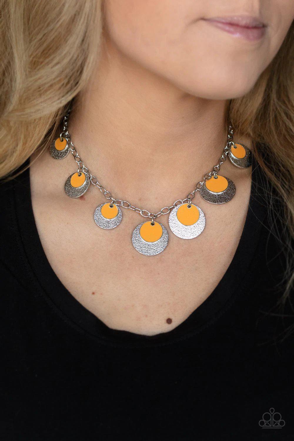 The Cosmos Are Calling Orange Necklace - Paparazzi Accessories- on model - CarasShop.com - $5 Jewelry by Cara Jewels