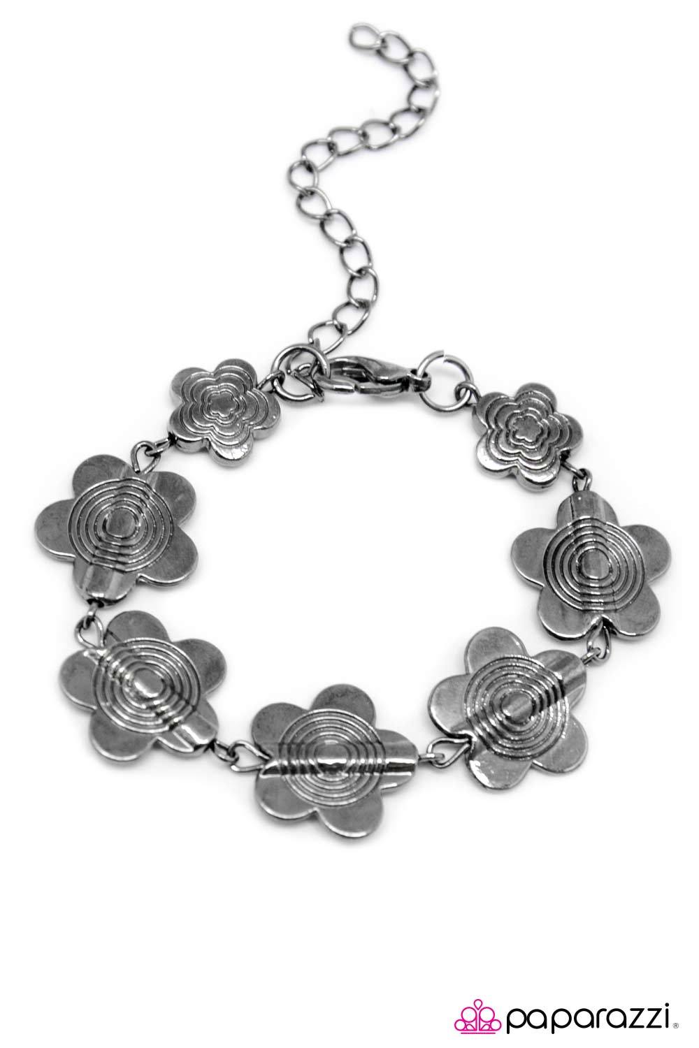 The Daisy Disco Gunmetal Black Flower Bracelet - Paparazzi Accessories-CarasShop.com - $5 Jewelry by Cara Jewels