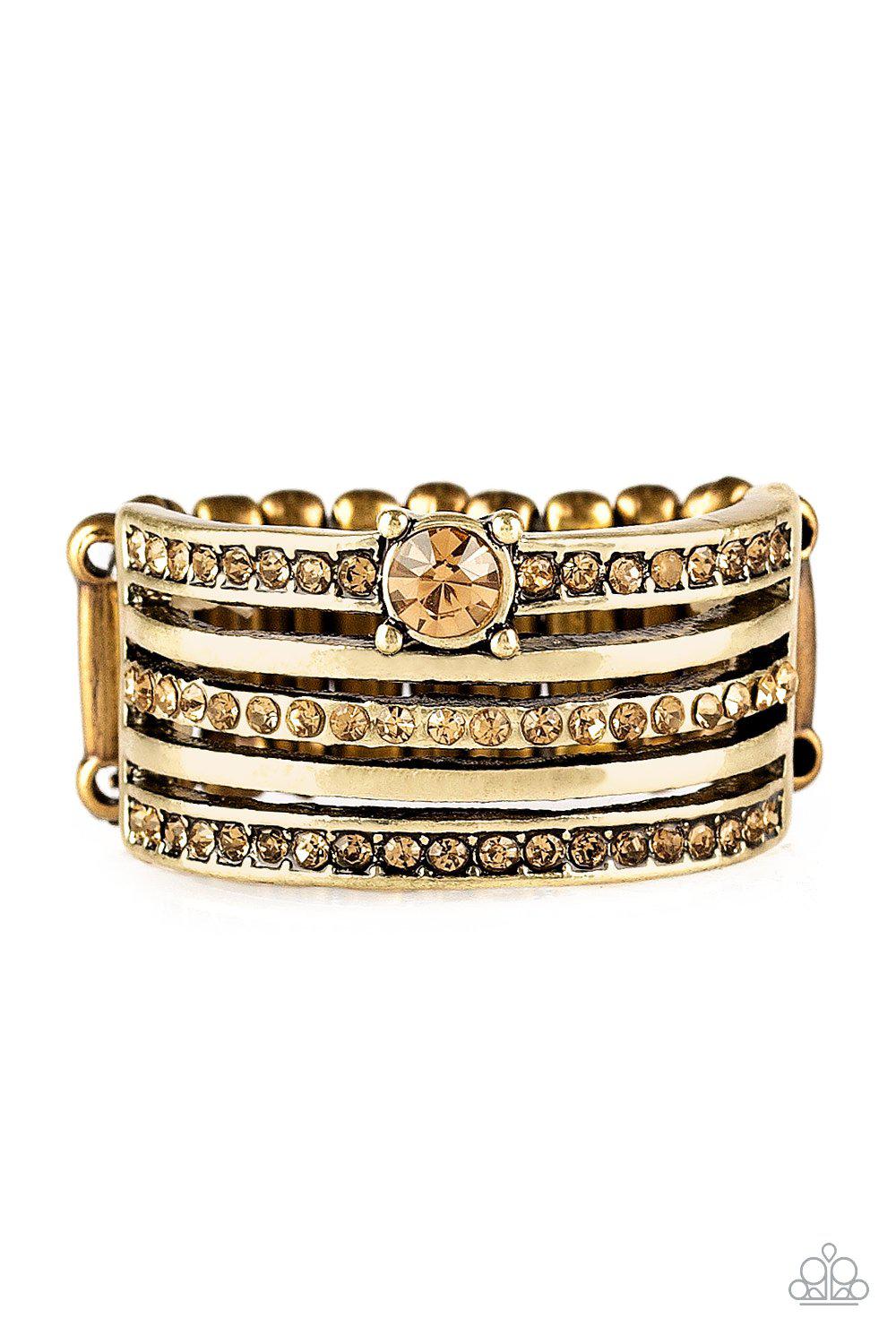 The Dealmaker Brass Rhinestone Ring - Paparazzi Accessories - lightbox -CarasShop.com - $5 Jewelry by Cara Jewels