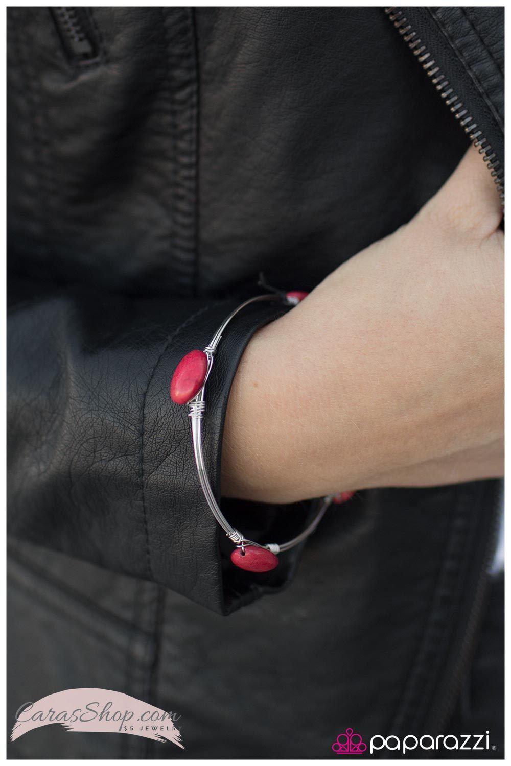 The Dry Lands Red Stone Bangle Bracelet - Paparazzi Accessories-CarasShop.com - $5 Jewelry by Cara Jewels