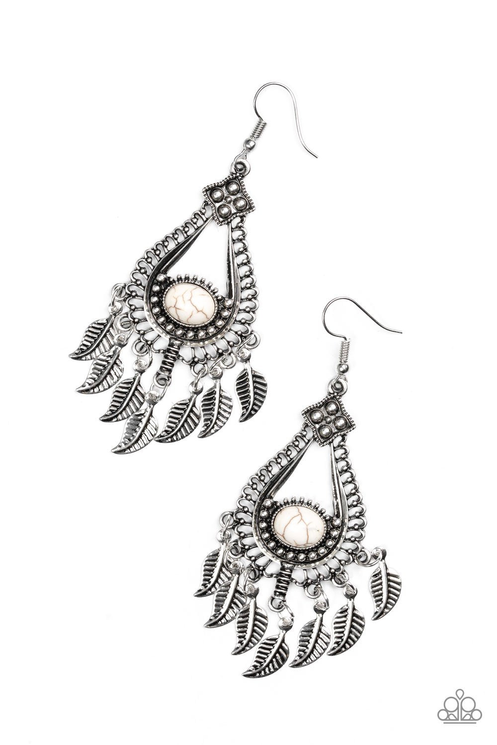 The FLIGHT Of Your Life Silver and White Stone Earrings - Paparazzi Accessories-CarasShop.com - $5 Jewelry by Cara Jewels
